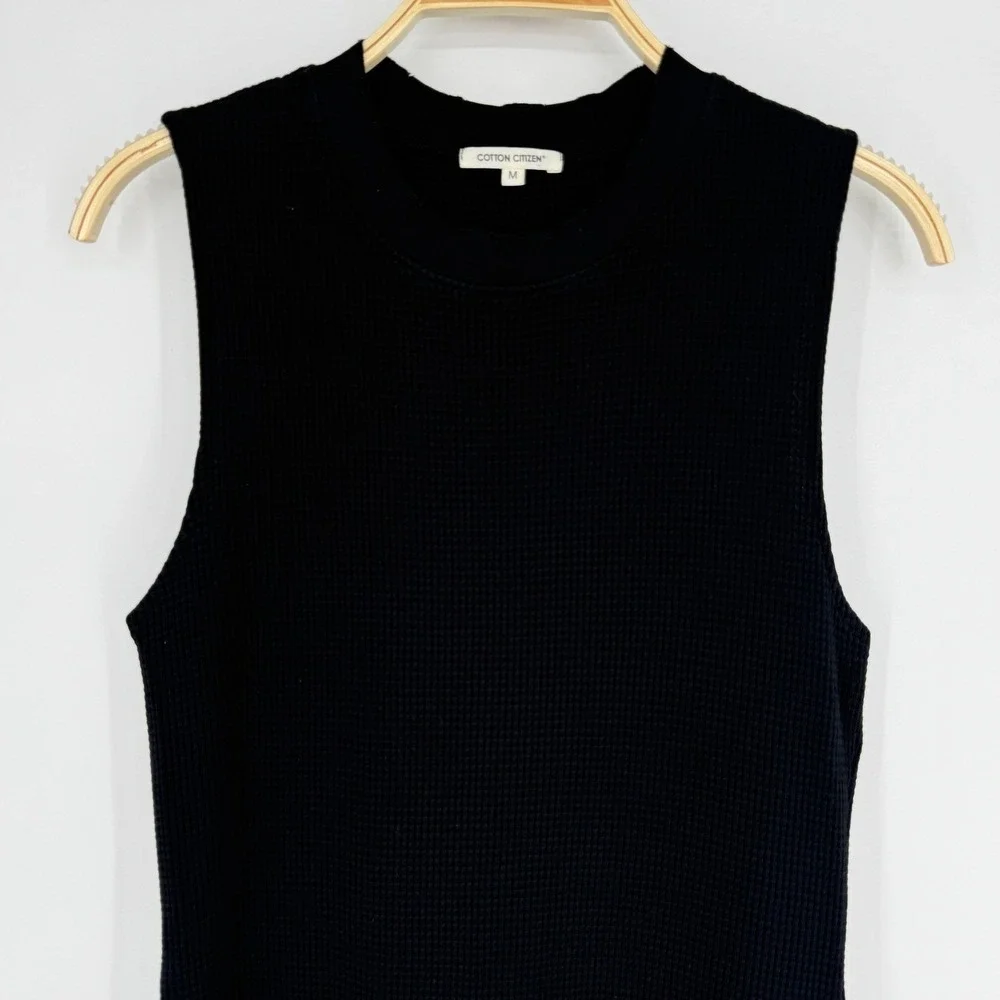Cotton Citizen Monaco Waffle Knit Tank Dress Medium Black‎ Minimalist Casual - Picture 3 of 9